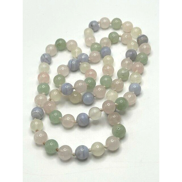 Multicolored Morganite? Round Beaded Necklace 31" Long - Picture 6 of 6